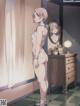 A naked anime girl standing in front of a mirror.